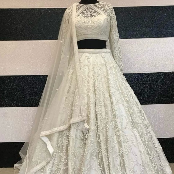 Extravagant Ivory Pearl Lehenga 🤍 - Picture 5 of 11
